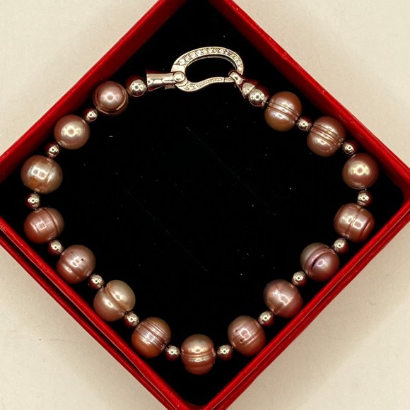 Sterling silver and Freshwater Pearl bracelet 925 Clasp stamped Brand New - Picture 14 of 14
